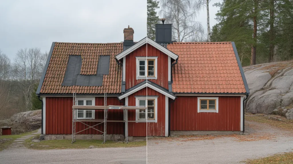 oml ggning av tegeltak p villa i gustavsberg v rmd